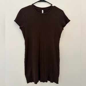 RVCA Brown Ribbed Short Sleeve Dress Medium